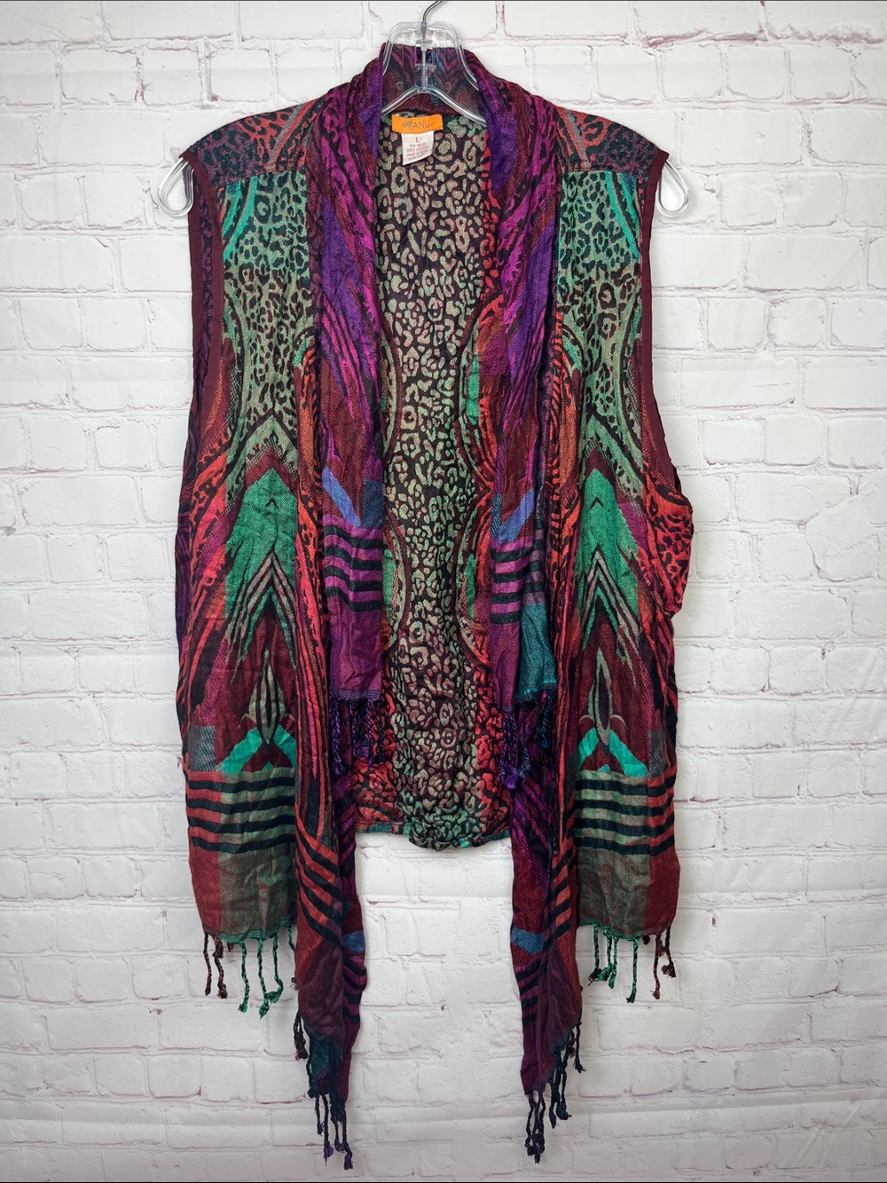 ANU Animal Print Vest With Fringe Trim